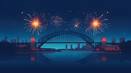 Obraz premium New year's eve fireworks celebration sydney australia digital art nighttime vibrant colors