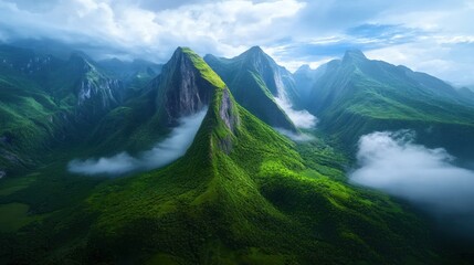 Majestic Mountain Peaks in Mist