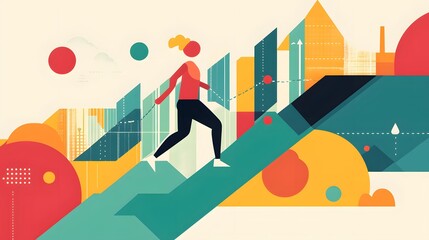 Dynamic fitness journey urban landscape digital art vibrant environment abstract viewpoint motivational concept