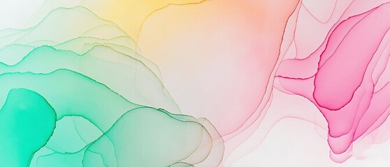 Naklejka premium Abstract design with blended pastel colors including turquoise pink yellow and white smooth flowing shapes for vibrant and visually pleasing backgrounds. Made with generative AI