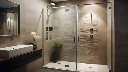 Luxurious Shower Enclosure with Gleaming Glass Door and Stylish Contemporary Fixtures for a Relaxing Spa like Experience at Home