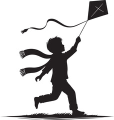 Fototapeta premium mother and child flying a kite silhouette vector illustration