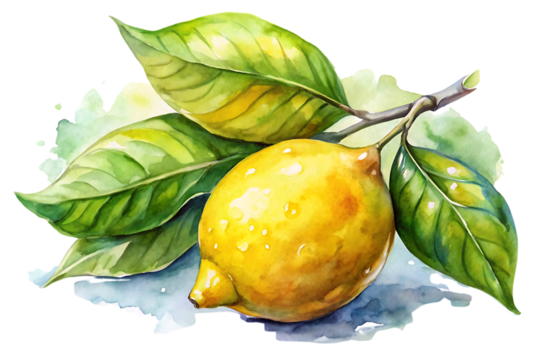 Yellow lemon is on a leaf. Isolated, on transparent background. PNG