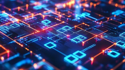 Abstract Circuit Board with Glowing Lines