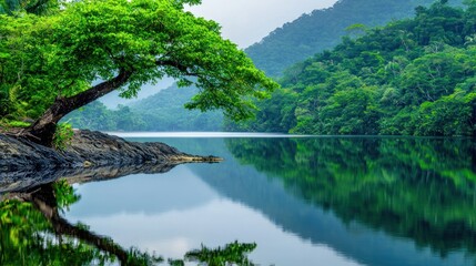 Tranquil Lake in Lush Forest