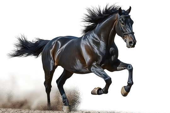 Black horse running gallop isolated on transparent background - Powered by Adobe