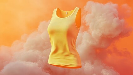 Tank top in air with calming orange tones, graceful and bold simplicity merge.