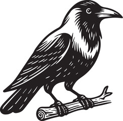 Crow vector in black and white