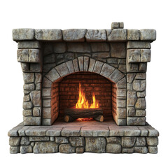 Rustic Stone Fireplace Burning Fireplace Cozy Winter Home Decor 3d log old warm heat wood arch room 
