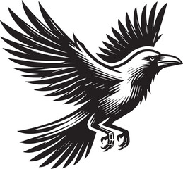 Crow vector in black and white