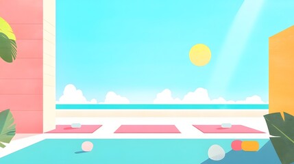Fototapeta premium Relaxing yoga session in a bright serene space with soft colors and natural light