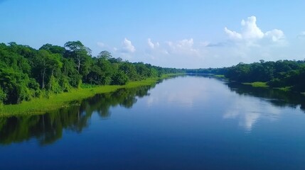 Serene River in Lush Rainforest