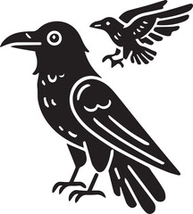 Crow vector in black and white