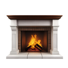 Elegant White Fireplace with Burning Fire Wood Interior Design log home cozy room heat home room    
