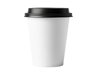 Isolated White Paper Coffee Cup with Black Lid
