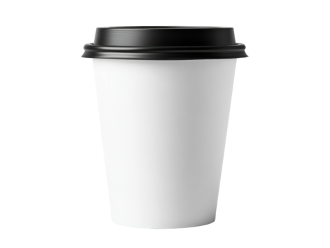 Isolated White Paper Coffee Cup with Black Lid
