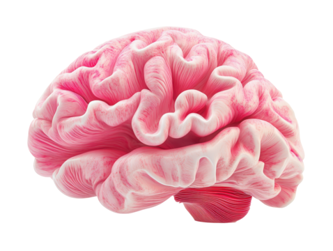 Isolated Pink Human Brain, Side View