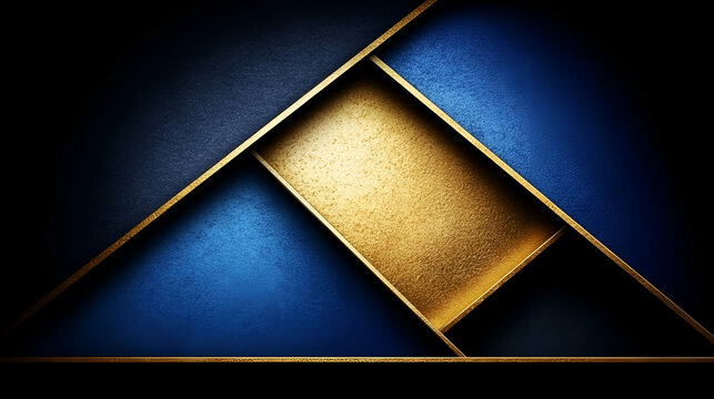 Gold, blue, geometric design; dark background; luxury template