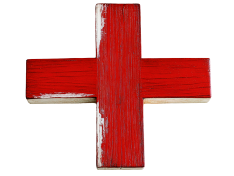 Isolated Red Wooden Plus Sign