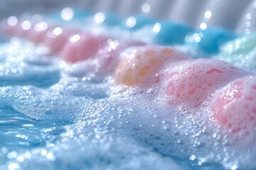Fototapeta premium Pastel eggs washing bubbly water spring