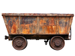 Isolated Rusty Metal Mining Cart Side View Detail