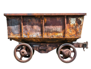 Isolated Rusty Metal Mining Cart Side View