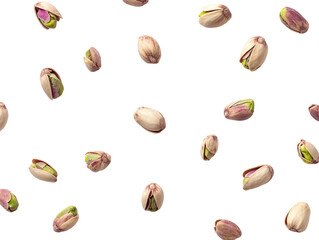 Isolated Scattered Pistachios on White Background