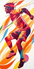 A vibrant, stylized illustration of a runner in motion, showcasing dynamic colors and energy, emphasizing athleticism and movement.