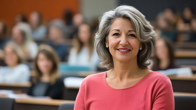 A speaker in academic Professional woman in a classroom setting - Powered by Adobe