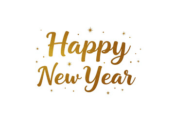 The phrase Happy New Year in metallic gold with sparkles on a white background