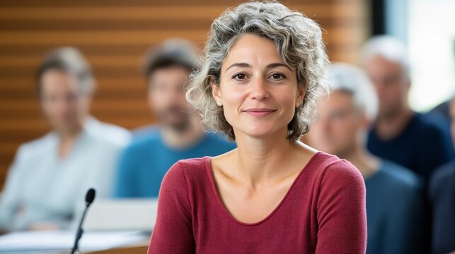 A speaker in academic Confident woman in a professional setting