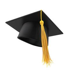 Isolated Black Graduation Cap with Golden Tassel