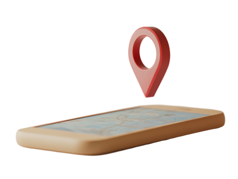 Isolated Red Map Pin Above Smartphone