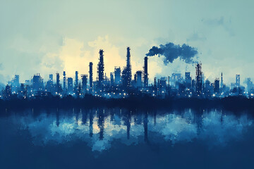 Fototapeta premium Industrial Cityscape Reflection Pollution