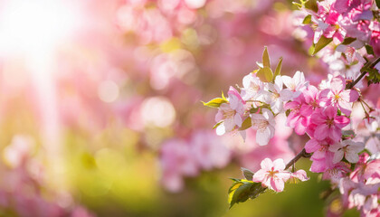 Fototapeta premium Beautiful spring blossoms in vibrant pink hues enhance nature's charm during golden hour
