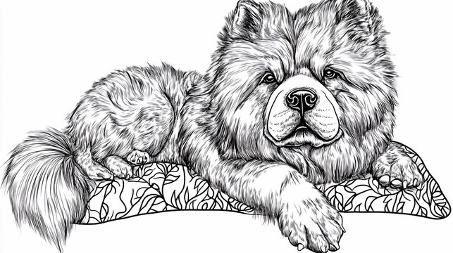 recommend clip art: A Chow Chow dog rests on an ornate pillow.