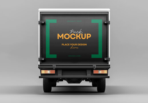 Truck Rear View Mockup &ndash; Realistic Delivery Van Tailgate Branding Template for Logistics, Transportation or Fleet Advertising Presentations