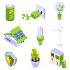 Renewable Green Energy Source Isometric Icons. isometric of an infographic showing energy is revolutionizing healthcare equipment, with sustainable and reliable power