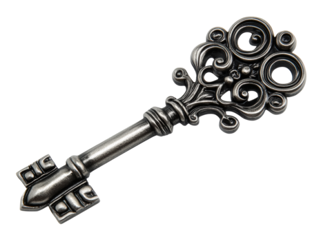 Isolated Silver Vintage Ornate Key