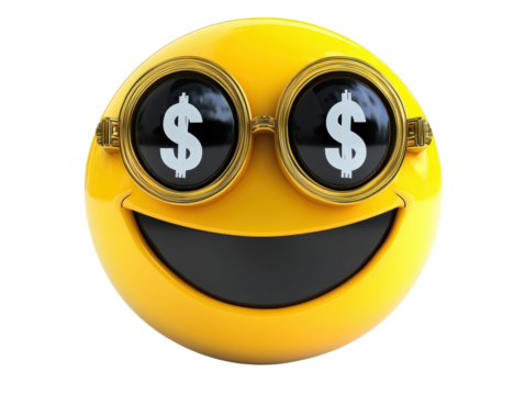 Isolated Yellow Smiley Face with Dollar Sign Glasses