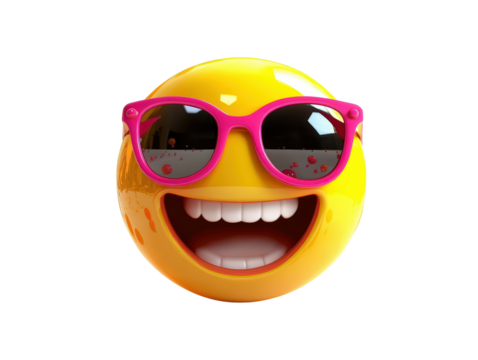 Isolated Yellow Smiley Face with Pink Sunglasses and Red Spots