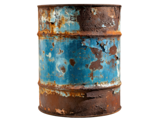 Isolated Damaged Rusty Oil Barrel