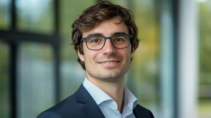 Fototapeta premium Portrait of a smiling young businessman wearing glasses.