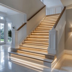 Modern staircase with LED lights.
