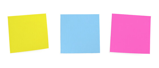 Isolated picture of set yellow, blue, pink post-it note on white background png