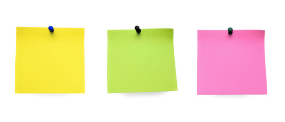 Isolated picture of set yellow, green, pink post-it note on white background png
