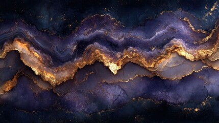 Abstract geological pattern featuring rich purple and gold hues, ideal for backgrounds and textures