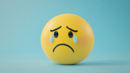 Fototapeta premium 3D rendering of a sad yellow emoticon with tears.