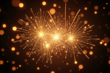 dark bokeh filled background with golden fireworks explosion