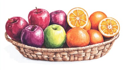 Fresh Fruits in a Basket with Vibrant Apples and Juicy Oranges